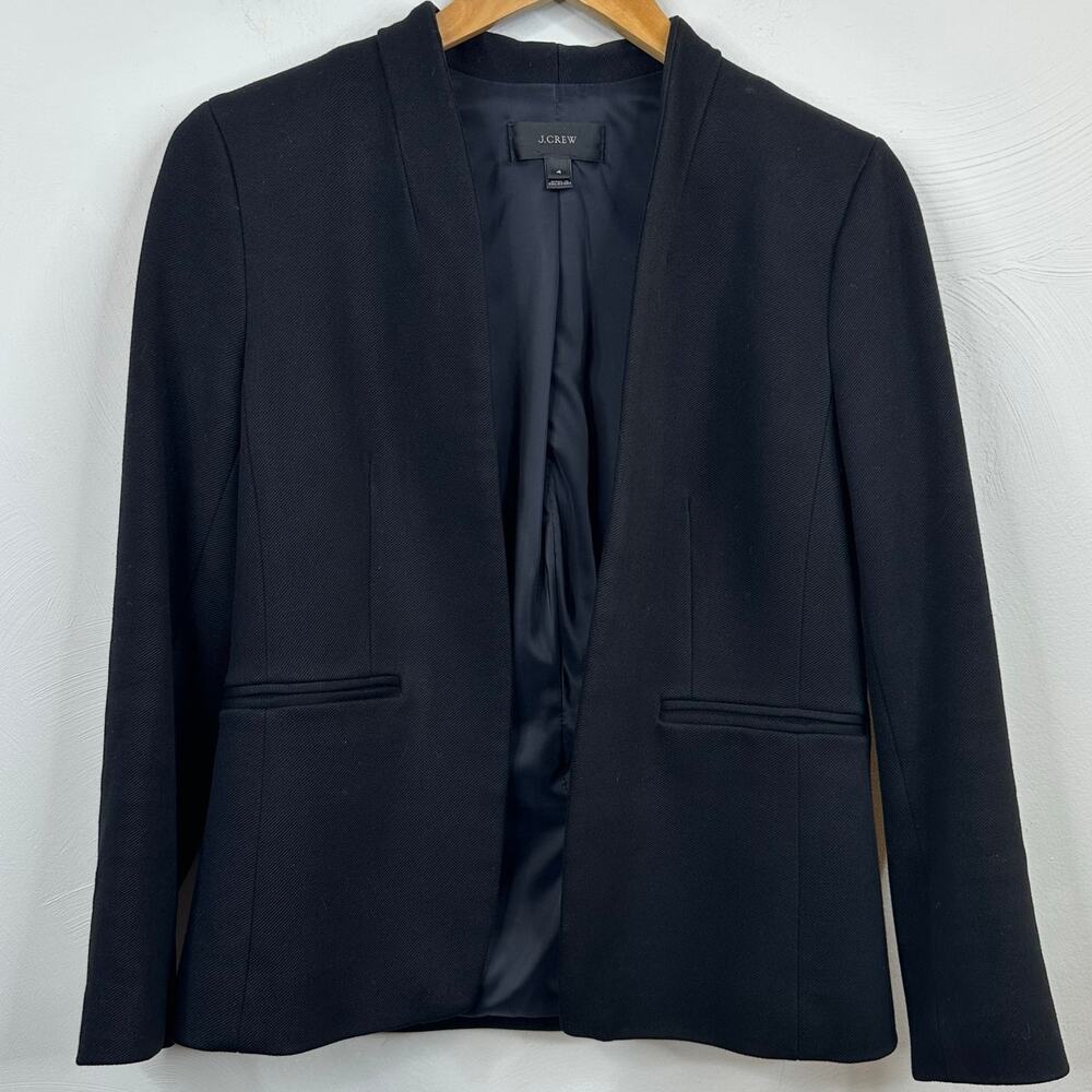J. Crew Black Open Front Collarless Blazer